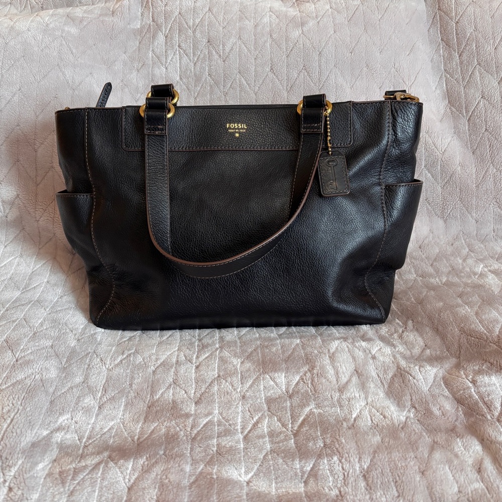 Fossil Black Leather Tote Bag